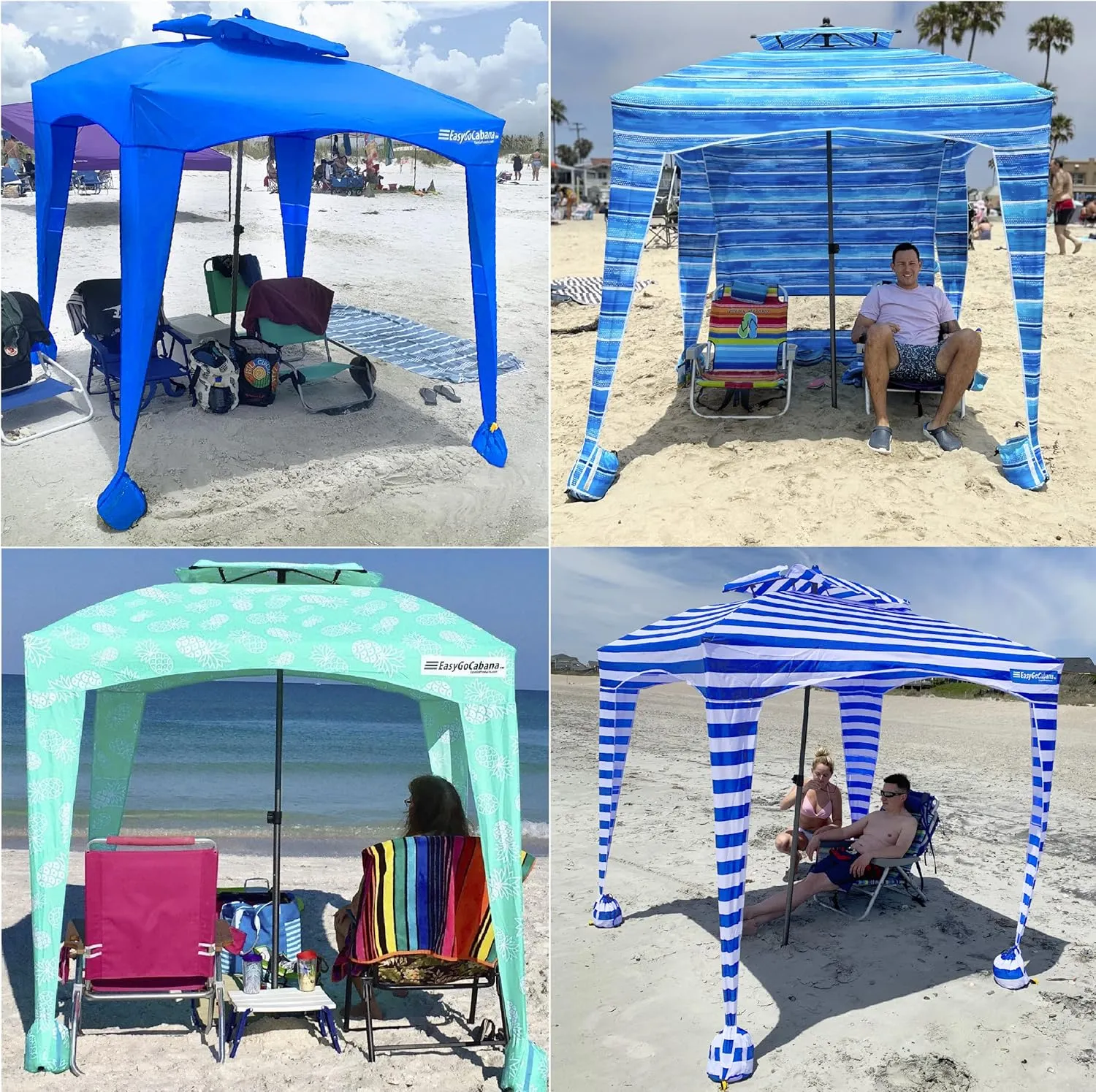 Beach Cabana Canopy Shelter – Sun Shade Tent – 6’ X 6’ - UPF 50  - Waterproof - Easy Setup – 2 Layer Wind Vent Umbrella – 6 Ft X 6 Ft – BONUS sidewall – Beach, Lake, Park for Family - 2 to 4 People