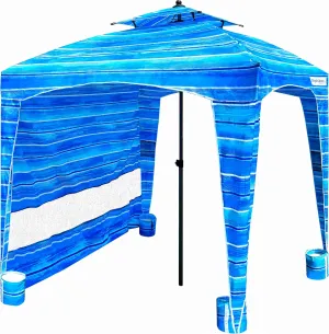 Beach Cabana Canopy Shelter – Sun Shade Tent – 6’ X 6’ - UPF 50  - Waterproof - Easy Setup – 2 Layer Wind Vent Umbrella – 6 Ft X 6 Ft – BONUS sidewall – Beach, Lake, Park for Family - 2 to 4 People