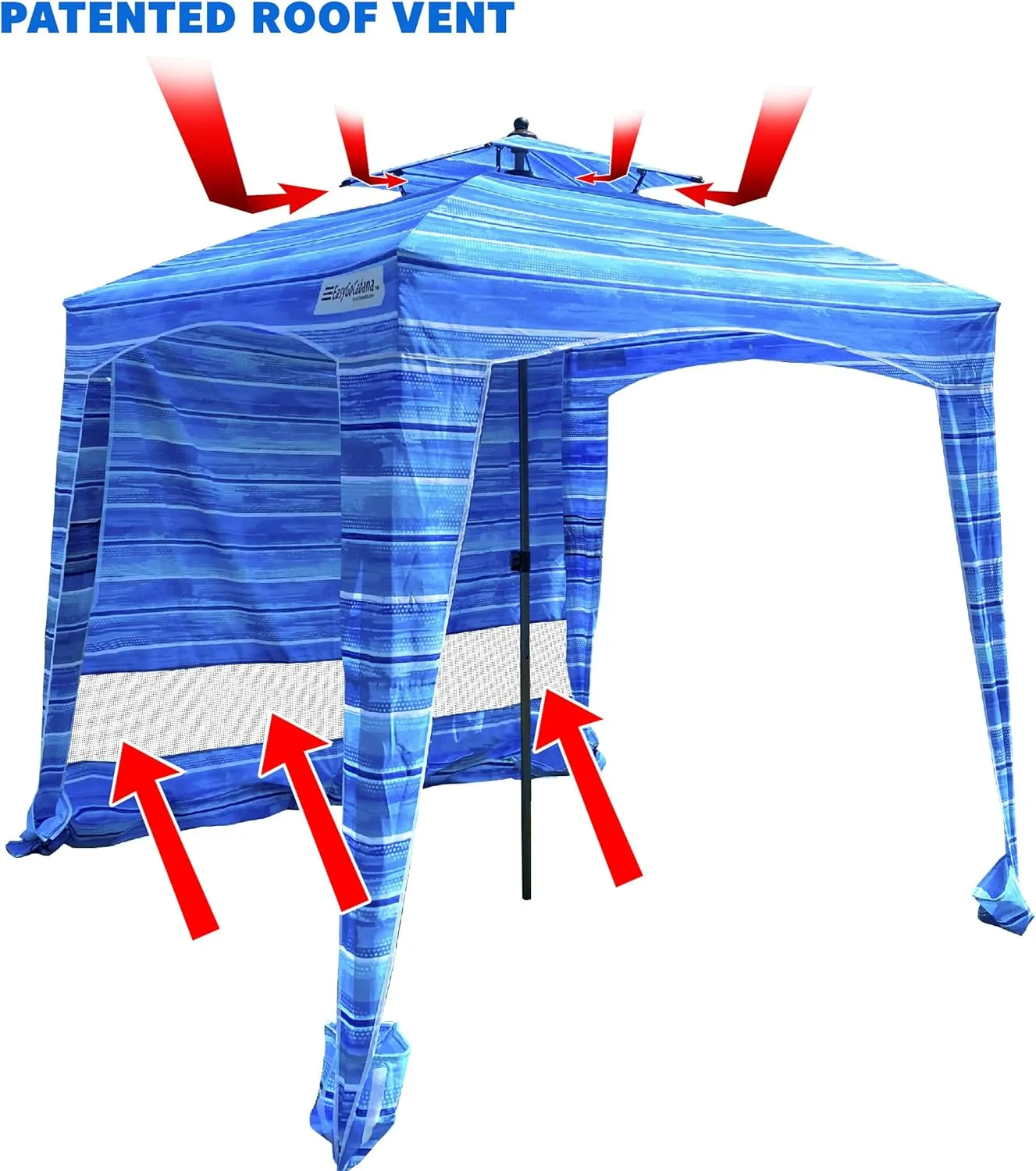 Beach Cabana Canopy Shelter – Sun Shade Tent – 6’ X 6’ - UPF 50  - Waterproof - Easy Setup – 2 Layer Wind Vent Umbrella – 6 Ft X 6 Ft – BONUS sidewall – Beach, Lake, Park for Family - 2 to 4 People