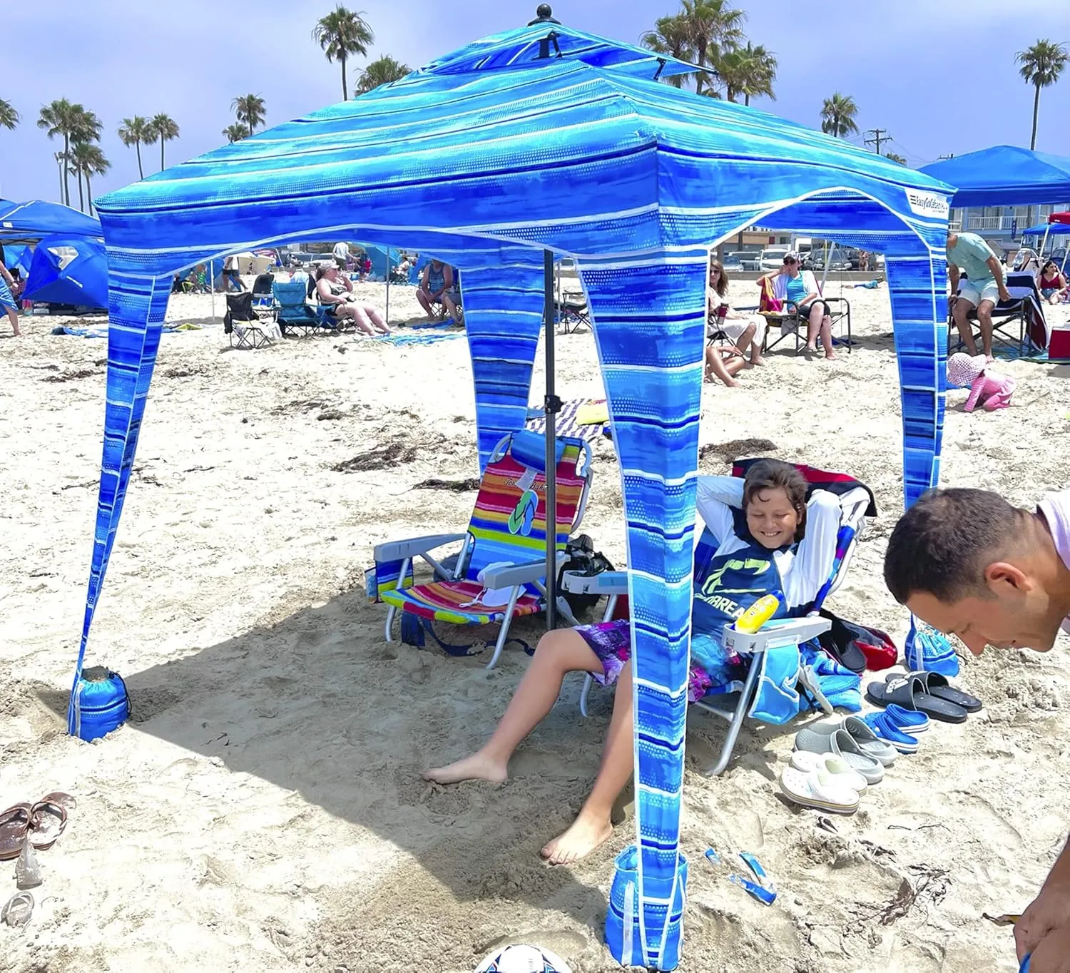 Beach Cabana Canopy Shelter – Sun Shade Tent – 6’ X 6’ - UPF 50  - Waterproof - Easy Setup – 2 Layer Wind Vent Umbrella – 6 Ft X 6 Ft – BONUS sidewall – Beach, Lake, Park for Family - 2 to 4 People