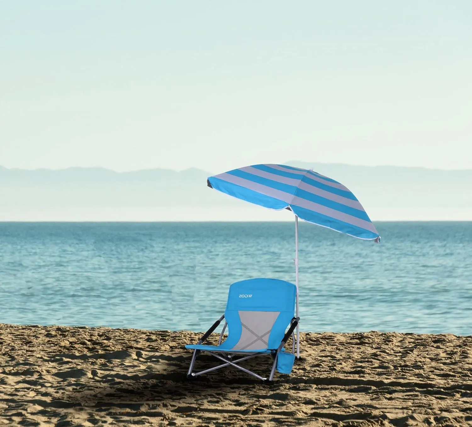Beach Chair Low Beach Chairs for Adults Beach Chair with Folding Chair Detachable SPF 50  Umbrella, Armrests, Cup Holder, Portable Sand Chair for Beach (1-Pack Blue)