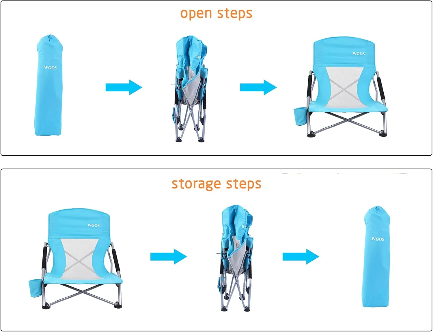 Beach Chair Low Beach Chairs for Adults Beach Chair with Folding Chair Detachable SPF 50  Umbrella, Armrests, Cup Holder, Portable Sand Chair for Beach (1-Pack Blue)