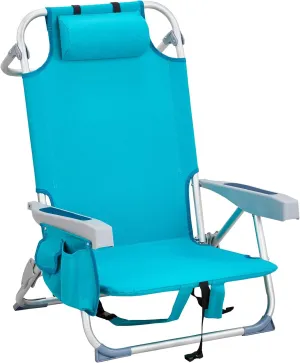 Beach Chairs for Adults, Compact Portable Lay Flat Folding Beach Chair with Backpack Straps and Large Cooler Pouch, Support to 220LBS (Mint Green)