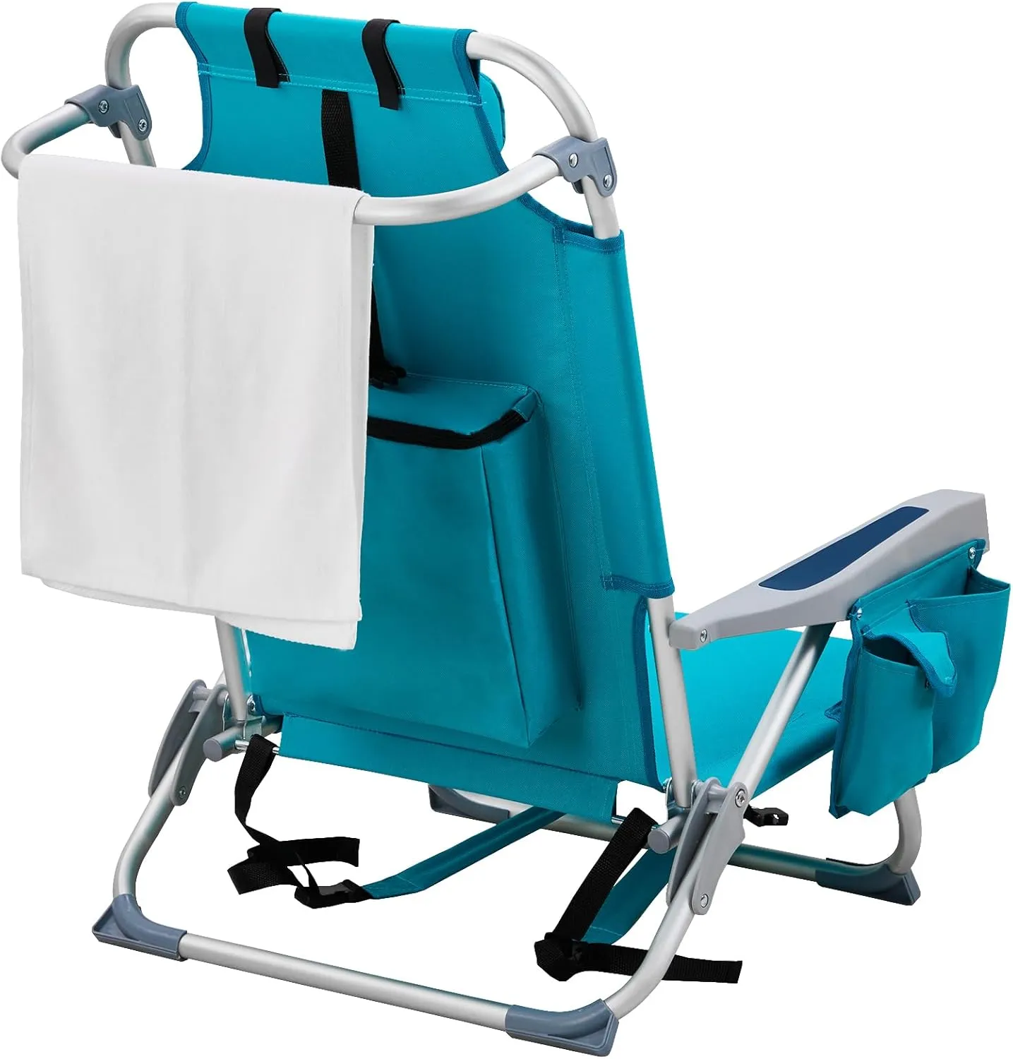 Beach Chairs for Adults, Compact Portable Lay Flat Folding Beach Chair with Backpack Straps and Large Cooler Pouch, Support to 220LBS (Mint Green)
