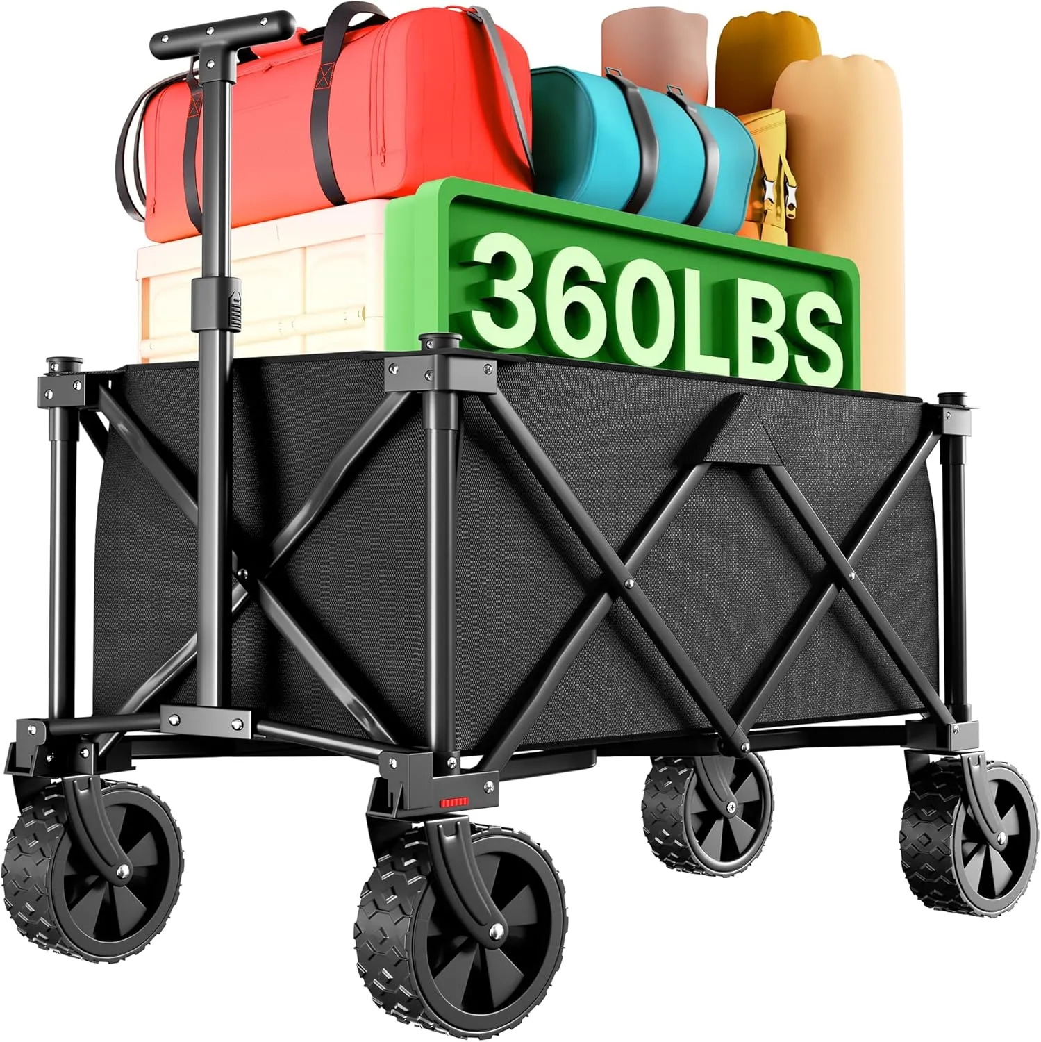 BEAU JARDIN Collapsible Folding Wagon Cart with Wheels Foldable Wagons Heavy Duty Utility Cart for Grocery Camping Garden Outdoor Fishing Sports Shopping Black