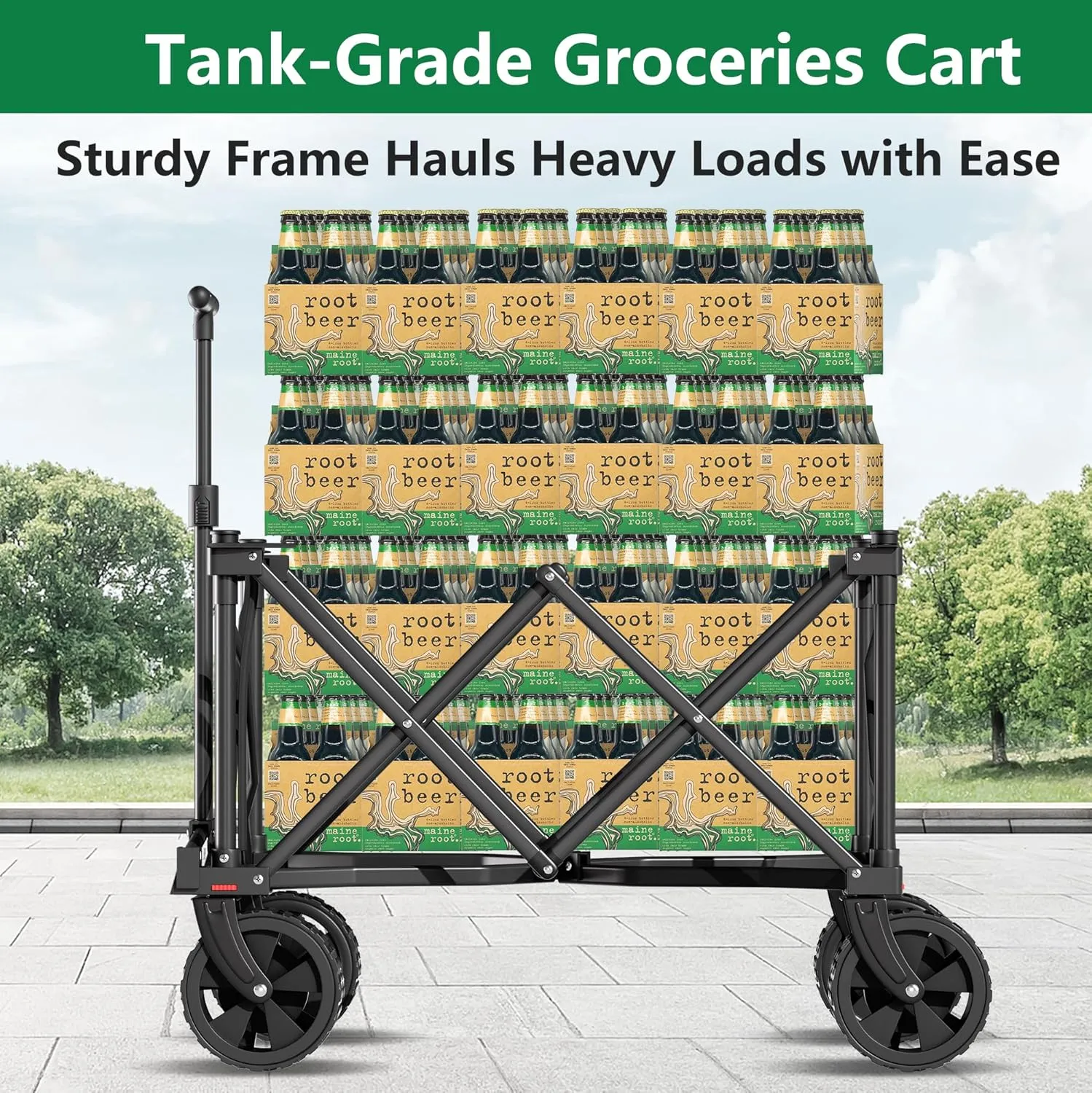 BEAU JARDIN Collapsible Folding Wagon Cart with Wheels Foldable Wagons Heavy Duty Utility Cart for Grocery Camping Garden Outdoor Fishing Sports Shopping Black