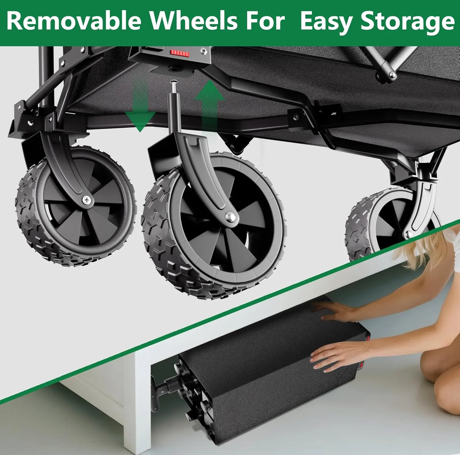 BEAU JARDIN Collapsible Folding Wagon Cart with Wheels Foldable Wagons Heavy Duty Utility Cart for Grocery Camping Garden Outdoor Fishing Sports Shopping Black