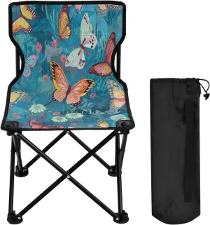 Beautiful Butterfly Portable Outdoor Folding Chair Anti-Slip Padded Oxford Cloth Stool Camping Chair Small for Beach Hiking Fishing Gardening Quad Camp Chair