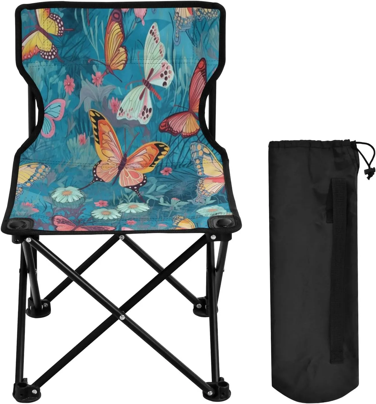 Beautiful Butterfly Portable Outdoor Folding Chair Anti-Slip Padded Oxford Cloth Stool Camping Chair Small for Beach Hiking Fishing Gardening Quad Camp Chair