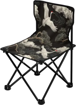 Beautiful Crane Portable Outdoor Folding Chair Anti-Slip Padded Oxford Cloth Stool Camping Chair Small for Beach Hiking Fishing Gardening Quad Camp Chair