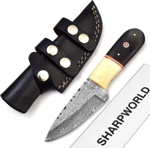 Beautiful Damascus Knife Made of Remarkable Damascus Steel and Exotic Handle -Best Hunting Knife with Leather Sheath TJ101