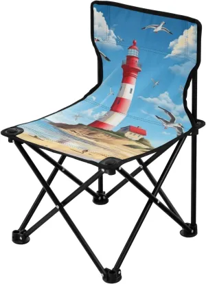 Beautiful Lighthouse Portable Outdoor Folding Chair Anti-Slip Padded Oxford Cloth Stool Camping Chair Small for Beach Hiking Fishing Gardening Quad Camp Chair
