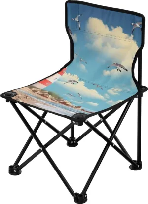 Beautiful Lighthouse Portable Outdoor Folding Chair Anti-Slip Padded Oxford Cloth Stool Camping Chair Small for Beach Hiking Fishing Gardening Quad Camp Chair