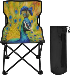 Beautiful Peacock Portable Outdoor Folding Chair Anti-Slip Padded Oxford Cloth Stool Camping Chair Small for Beach Hiking Fishing Gardening Quad Camp Chair