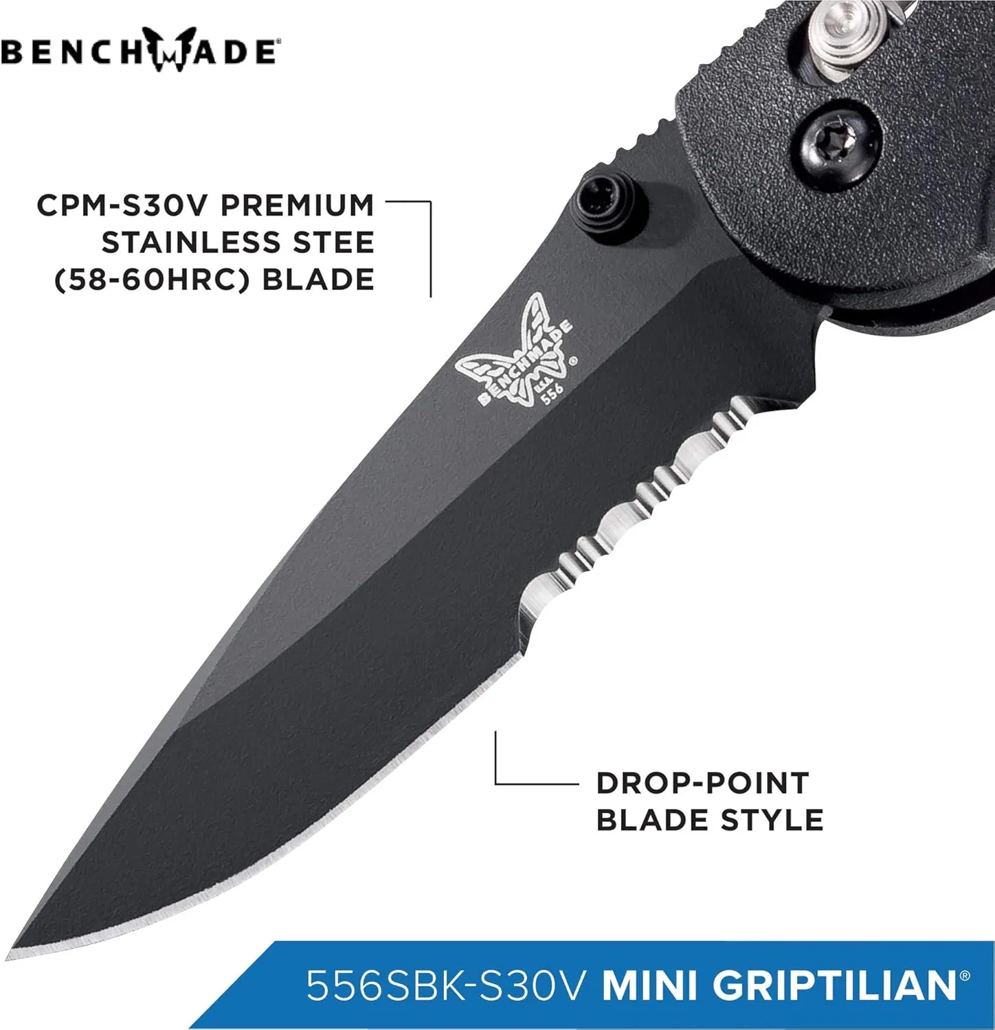Benchmade - Mini Griptilian EDC Knife with CPM-S30V Steel, Drop-Point Blade, Made in the USA