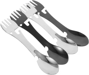 BESPORTBLE 4pcs Reusable Stainless Steel Spork with Knife Spoon Fork and Bottle Opener Portable Outdoor Utensils for Camping Picnics and Travel Lightweight and Durable Dining Tools