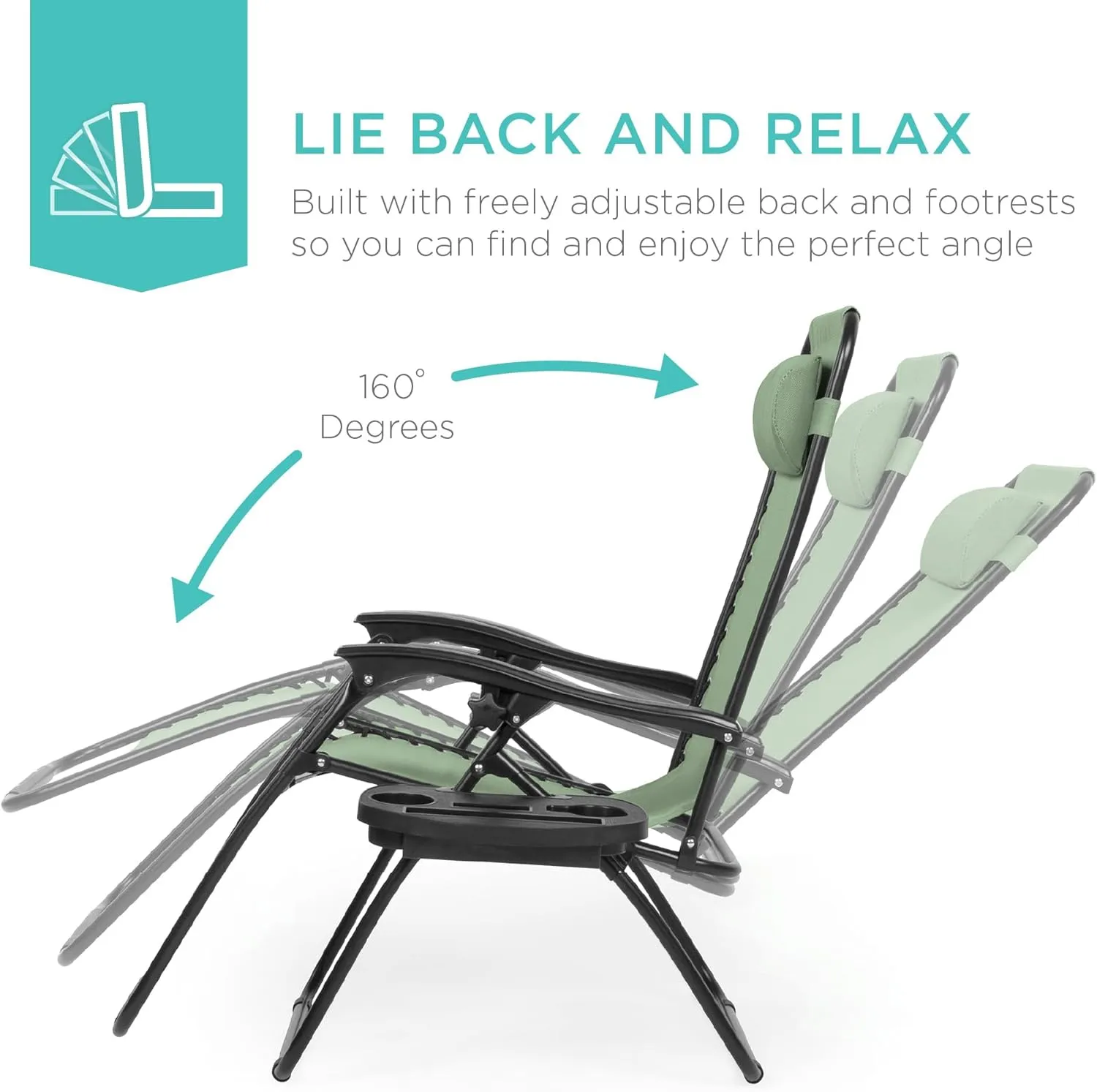Best Choice Products Set of 2 Adjustable Steel Mesh Zero Gravity Lounge Chair Recliners w/Pillows and Cup Holder Trays - Sage Green