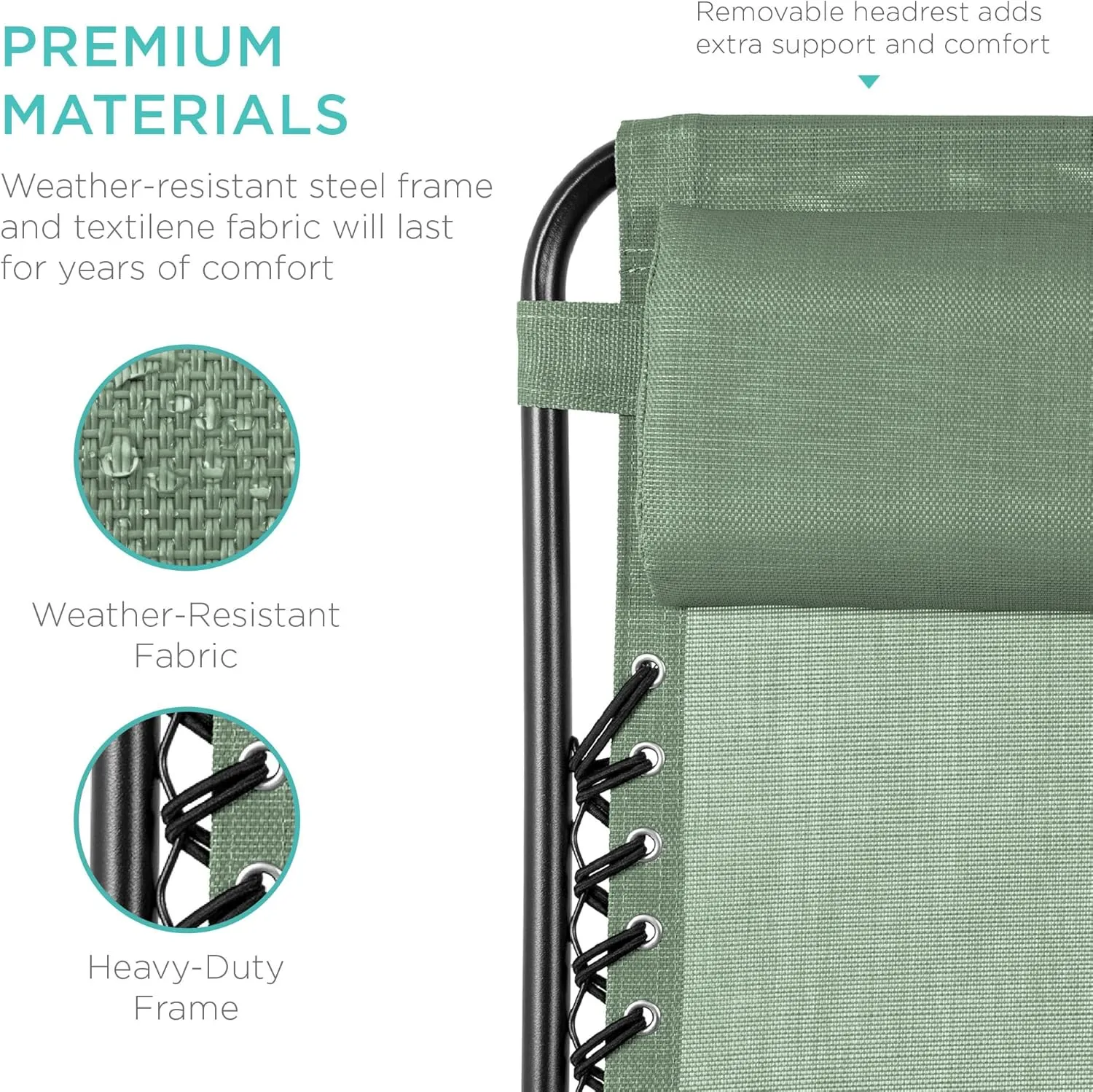 Best Choice Products Set of 2 Adjustable Steel Mesh Zero Gravity Lounge Chair Recliners w/Pillows and Cup Holder Trays - Sage Green