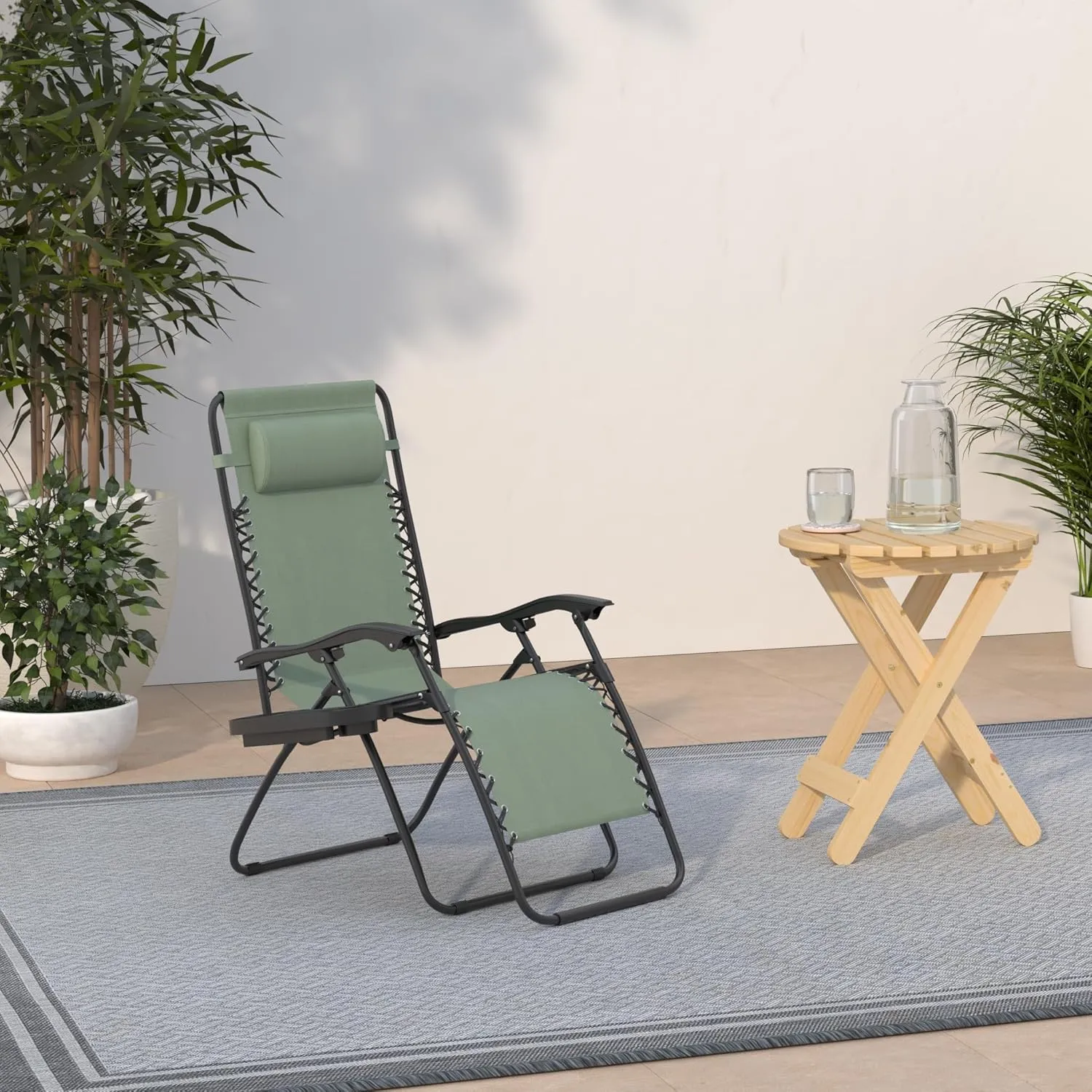 Best Choice Products Set of 2 Adjustable Steel Mesh Zero Gravity Lounge Chair Recliners w/Pillows and Cup Holder Trays - Sage Green