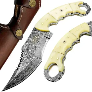 Best.Buy.Damascus1 Damascus Hunting Knife Camel Bone 9.5'' Fixed Blade Knife Custom Handmade knife Premium Quality bowie knife hunting gear gifts for men