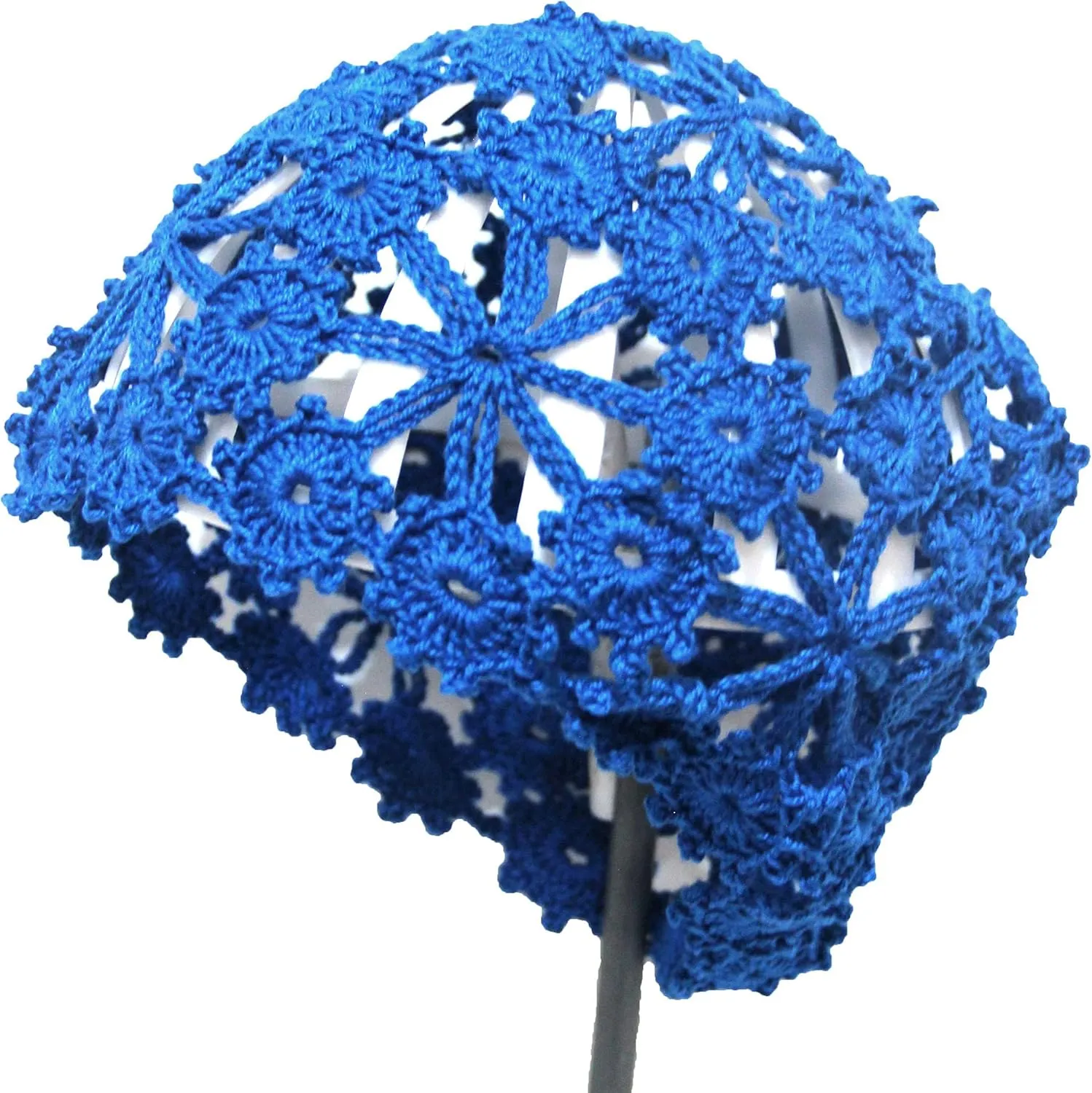 BIBITIME Women Lace Crochet Beanie Hat Handmade Knitted Cutout Floral Skull Cap