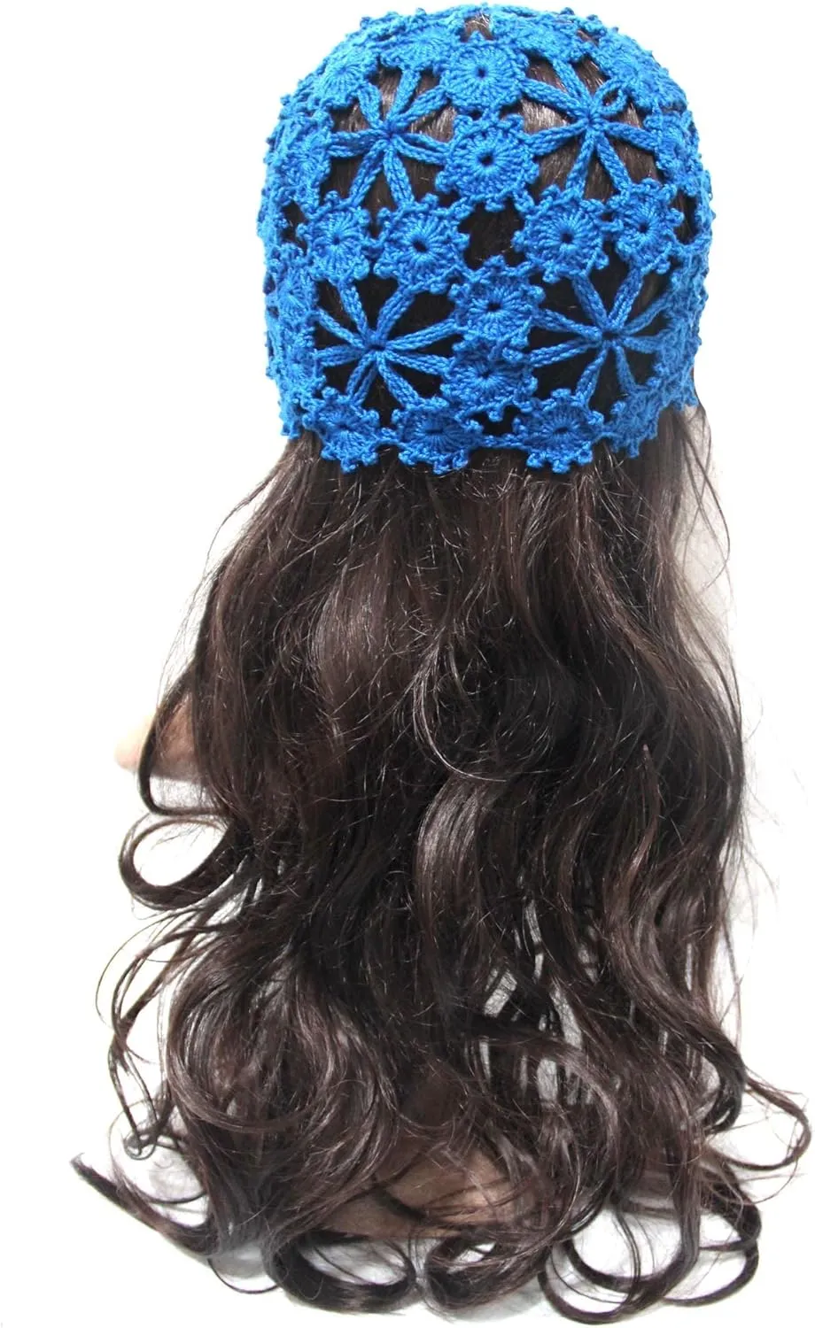BIBITIME Women Lace Crochet Beanie Hat Handmade Knitted Cutout Floral Skull Cap