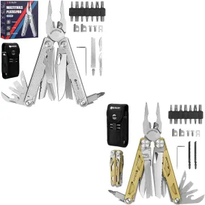 BIBURY Multitools Pliers Pro Series, BI2049   BI2045 Golden, Foldable Multitools With Replaceable Wire Cutters and Upgraded Scissors, T-Shank Interchangeable Tools, Ideal for Camping Fishing Survial