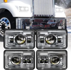 BICYACO 4 PCS DOT 4x6 Inch LED Headlights Rectangular Replacement H4651 H4652 H4656 H4666 H6545 Compatible with Peterbilt Kenworth Freightinger Ford Probe Oldsmobile Cutlass