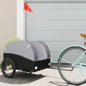 Bike Trailer with High Load Capacity, Sturdy Iron Frame, Easy Connect Tow Bar, Black and Gray