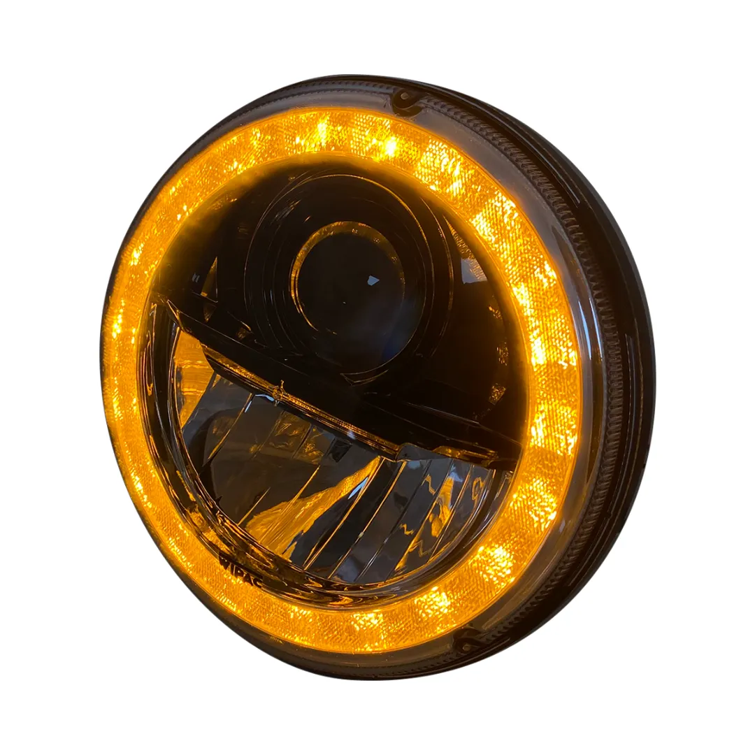 Black LED Headlamp With Integral Indicator And DRL (RHD) Pair
