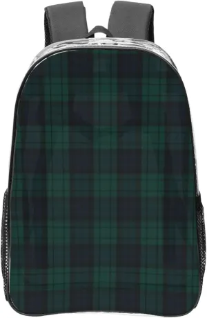 Black Watch Tartan Lightweight Clear Backpack - Transparent Bag For Work, Gym & Stadium Compliance