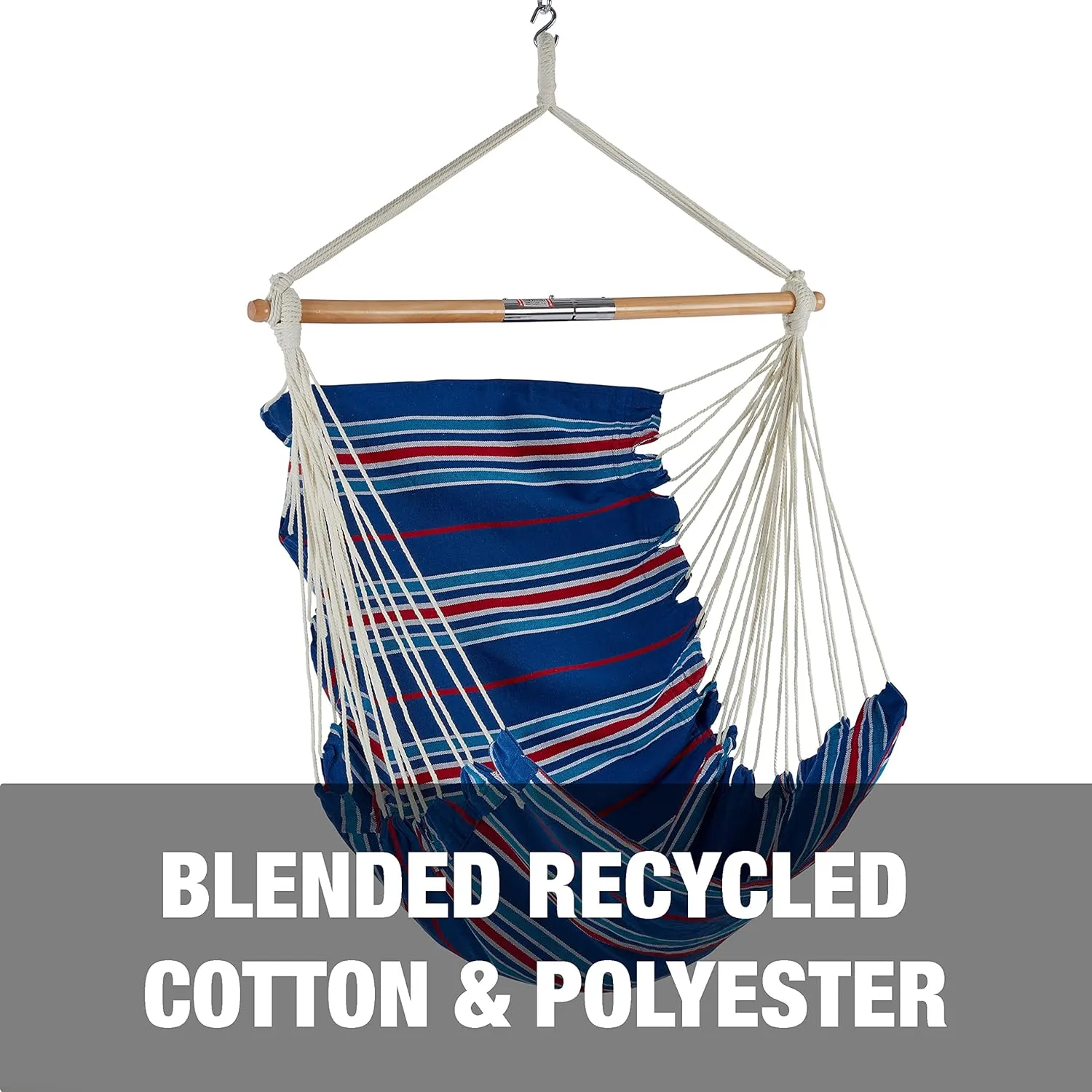 Bliss Hammocks WM-412F_2 Polyester Multi Color Hammock Chair with Collapsible Push-Pin Spreader Bar, Patriotic Stripe
