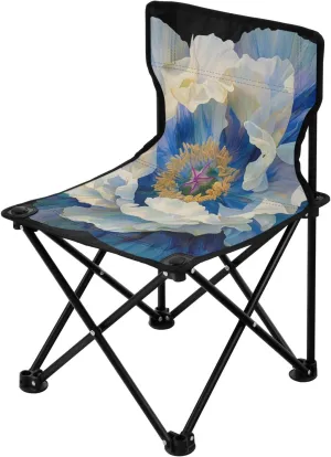 Blue and White Peony Flowers Japanese Style Folding Backpack Beach Chairs for Adults Ultralight Backpacking Camp Chair with Carrying Bag Outdoor Chairs for Camp Indoor