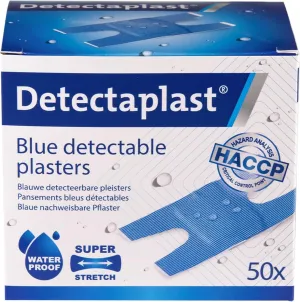 Blue bandaids Premium, Metal detectable and Waterproof bandaids, Essential for Catering First aid kit in Food handling environments, Kitchen aid, 2,68 x 1,49 inches (Knuckle), 50 Strips