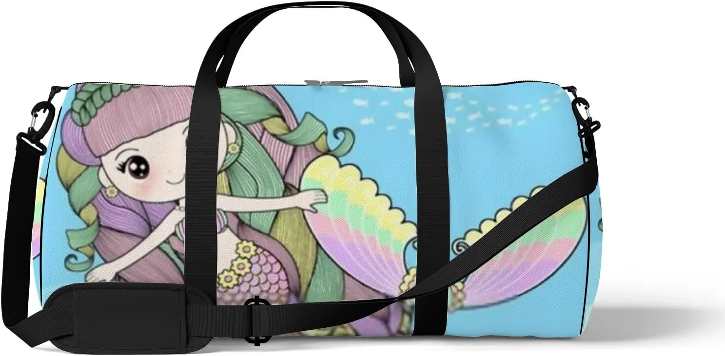 Blue Cute Mermaid Swimming under Sports Bag Tote Bag Waterproof Gym Bag with Shoulder Strap Zipper 2 Side Pockets for Men and Women, Travel and Storage Shoulder Bag.
