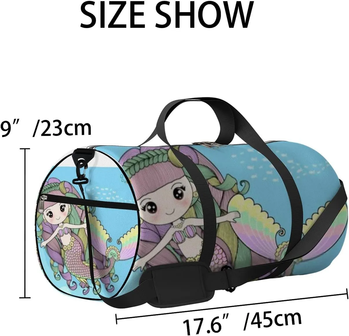 Blue Cute Mermaid Swimming under Sports Bag Tote Bag Waterproof Gym Bag with Shoulder Strap Zipper 2 Side Pockets for Men and Women, Travel and Storage Shoulder Bag.