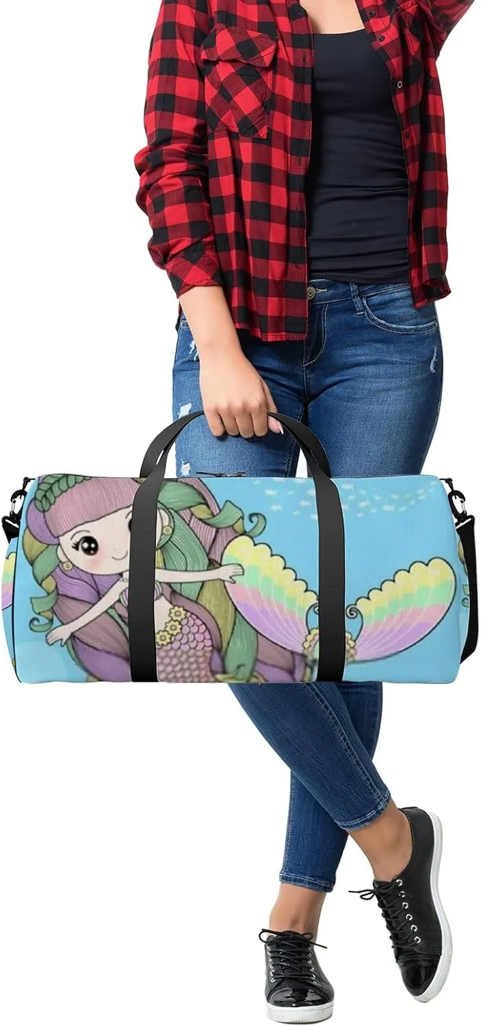 Blue Cute Mermaid Swimming under Sports Bag Tote Bag Waterproof Gym Bag with Shoulder Strap Zipper 2 Side Pockets for Men and Women, Travel and Storage Shoulder Bag.