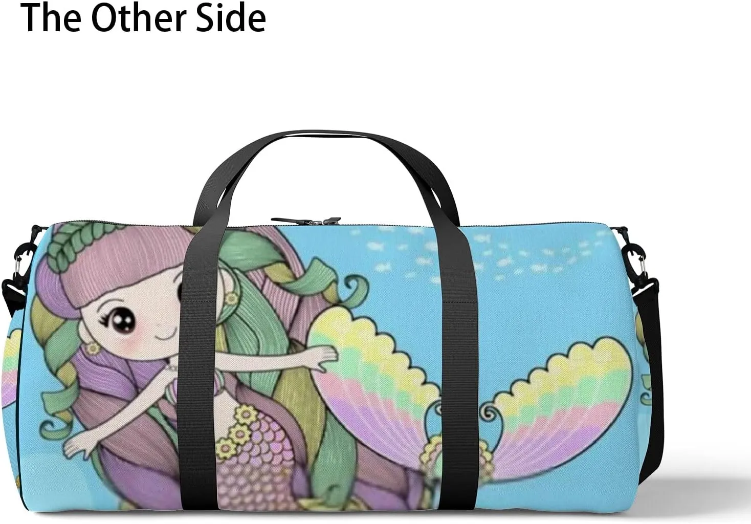 Blue Cute Mermaid Swimming under Sports Bag Tote Bag Waterproof Gym Bag with Shoulder Strap Zipper 2 Side Pockets for Men and Women, Travel and Storage Shoulder Bag.