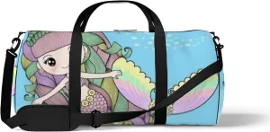 Blue Cute Mermaid Swimming under Sports Bag Tote Bag Waterproof Gym Bag with Shoulder Strap Zipper 2 Side Pockets for Men and Women, Travel and Storage Shoulder Bag.
