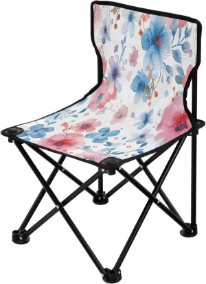 Blue Flowers Portable Outdoor Folding Chair Anti-Slip Padded Oxford Cloth Stool Camping Chair Small for Beach Hiking Fishing Gardening Quad Camp Chair