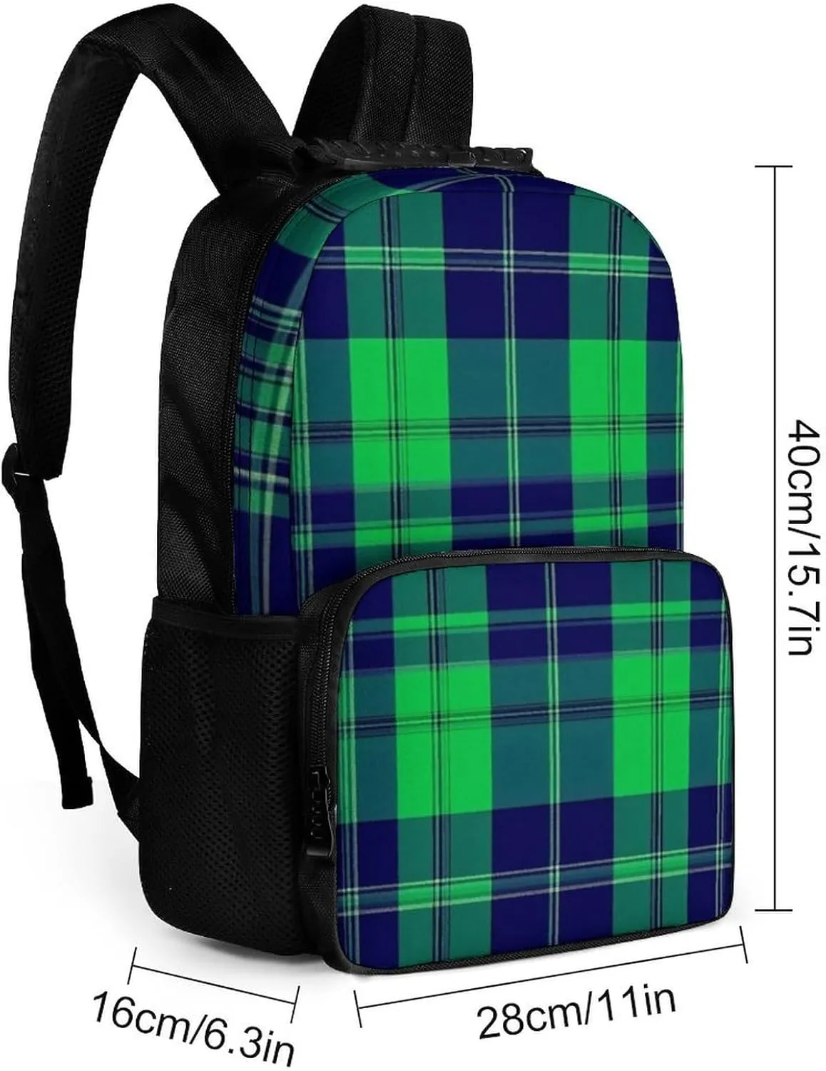 Blue Green Scottish Tartan Plaid Rucksacks Lightweight Multipurpose Anti-Theft Shoulder Bag Big Capacity Laptop Book Bag Rucksack With Padded Straps