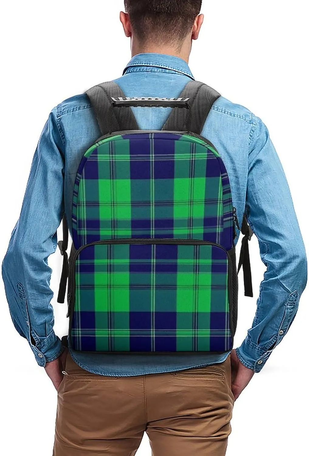 Blue Green Scottish Tartan Plaid Rucksacks Lightweight Multipurpose Anti-Theft Shoulder Bag Big Capacity Laptop Book Bag Rucksack With Padded Straps