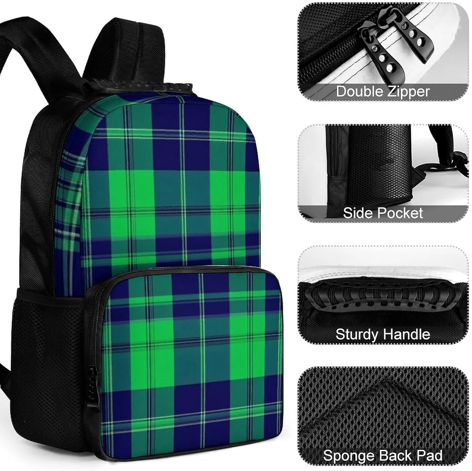 Blue Green Scottish Tartan Plaid Rucksacks Lightweight Multipurpose Anti-Theft Shoulder Bag Big Capacity Laptop Book Bag Rucksack With Padded Straps