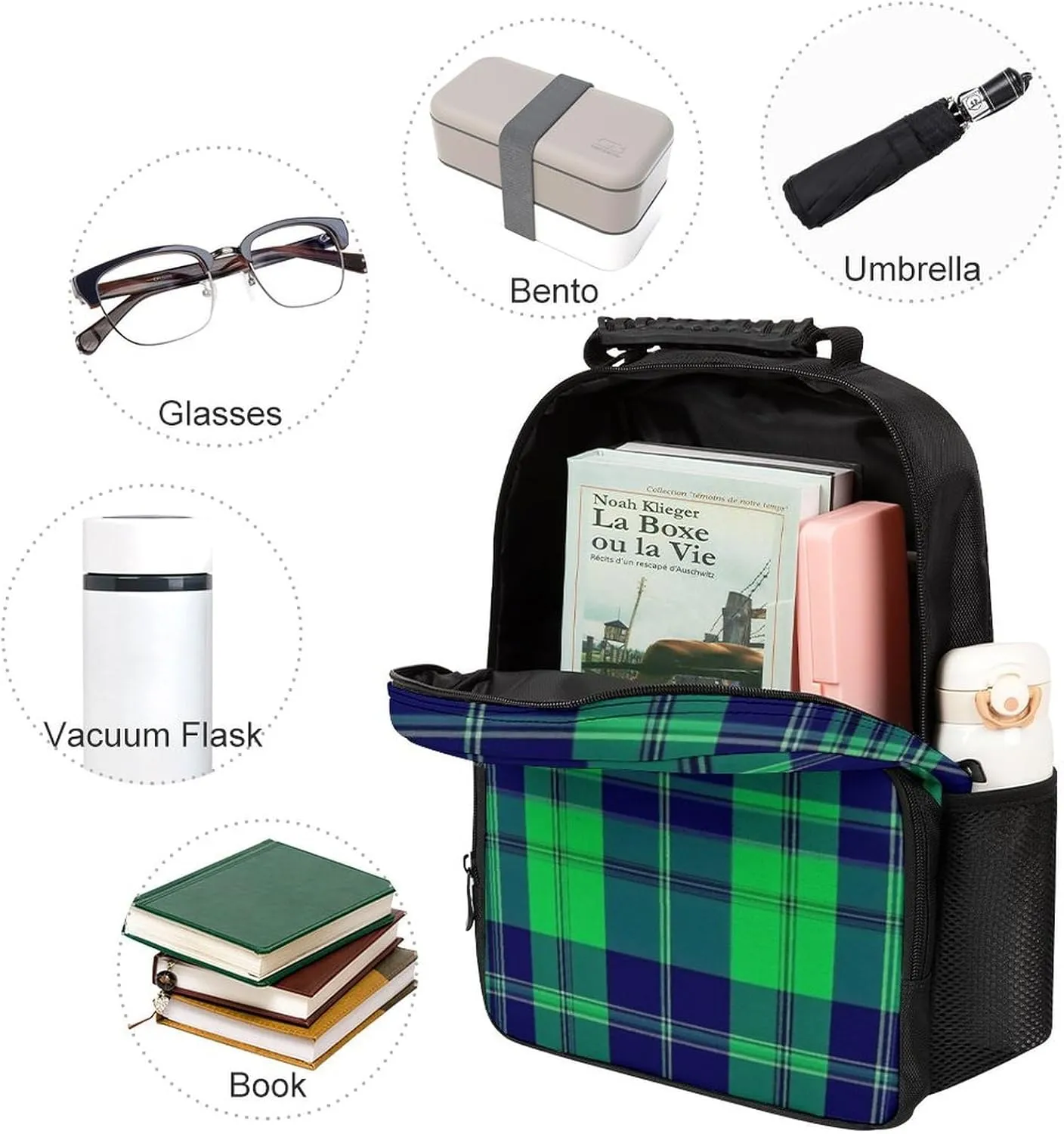Blue Green Scottish Tartan Plaid Rucksacks Lightweight Multipurpose Anti-Theft Shoulder Bag Big Capacity Laptop Book Bag Rucksack With Padded Straps