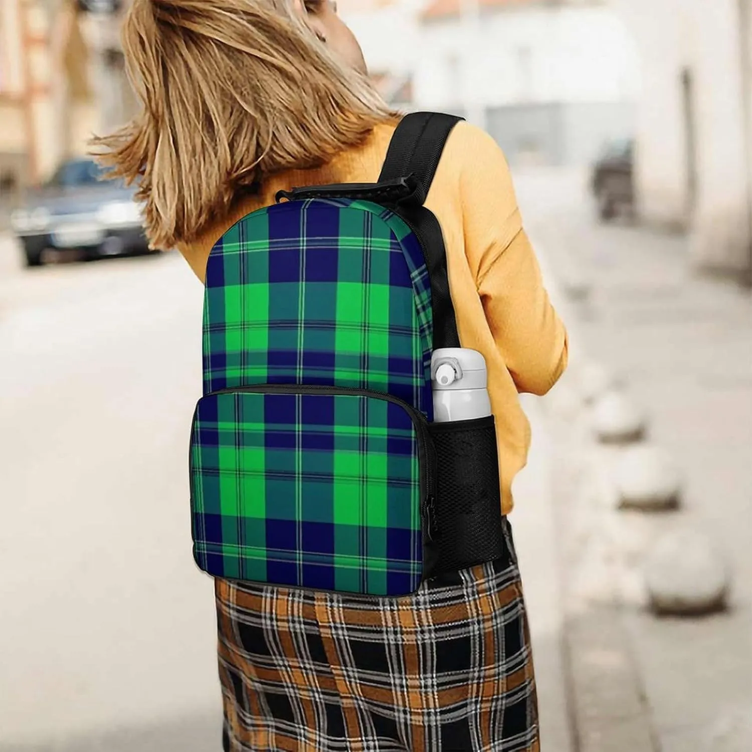 Blue Green Scottish Tartan Plaid Rucksacks Lightweight Multipurpose Anti-Theft Shoulder Bag Big Capacity Laptop Book Bag Rucksack With Padded Straps