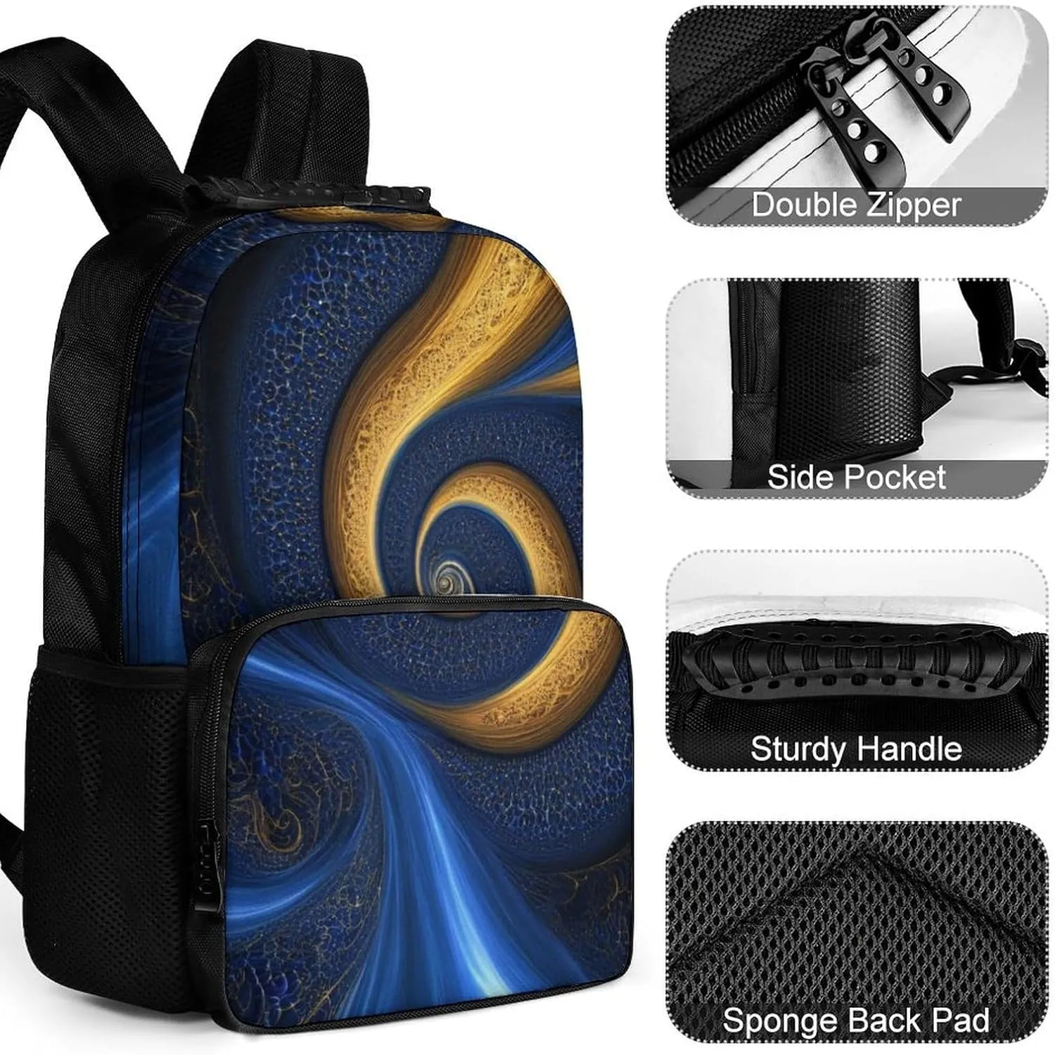 Blue Trippy Tie Dye Daypack Lightweight Multipurpose Anti-Theft Shoulder Bag Large Capacity Laptop Book Bag Rucksack With Adjustable Shoulder Straps