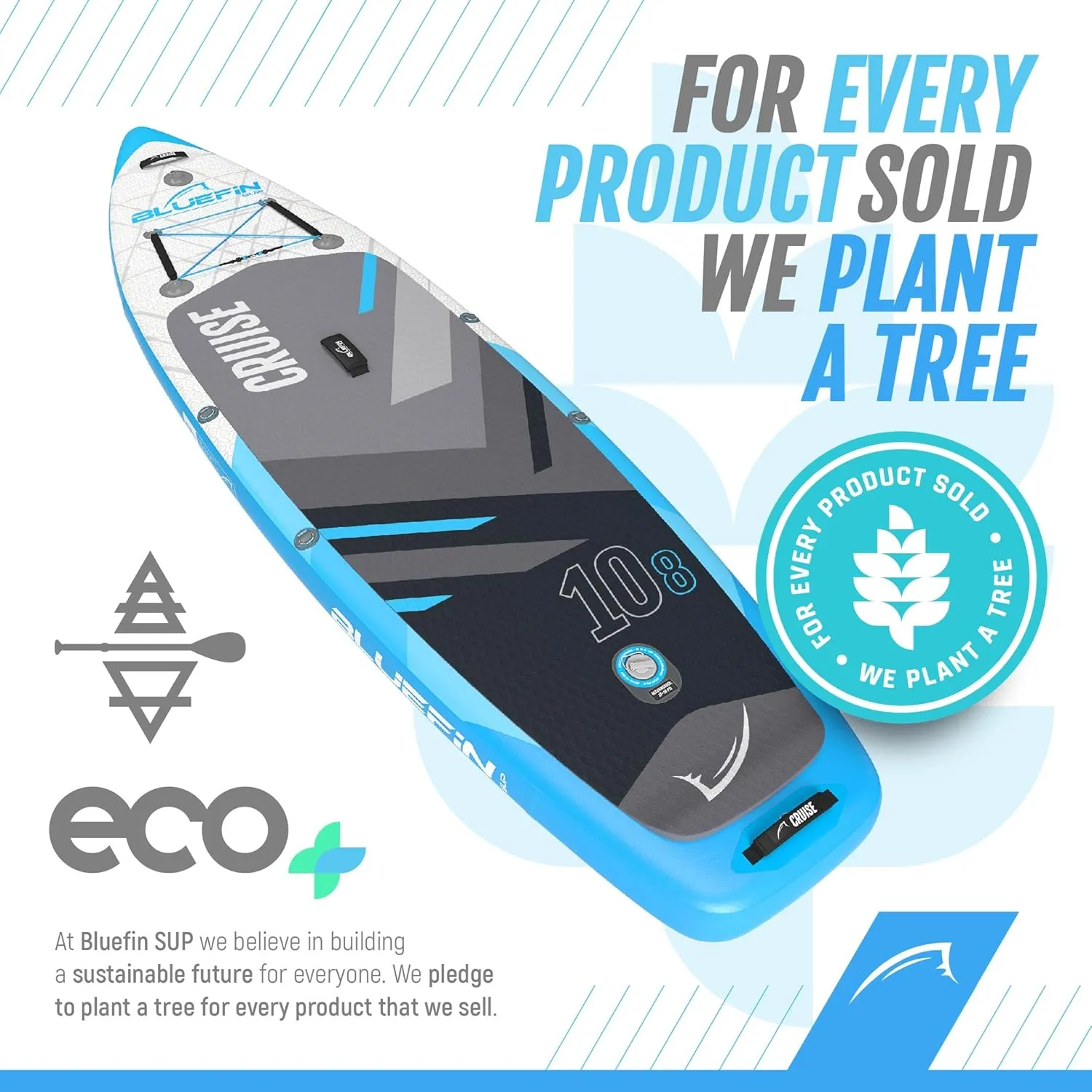 Bluefin® Cruise SUP Boards Premium Stand Up Inflatable Paddle Board Stable Design Non-Slip Design with Fibreglass Paddle & Accessories 5 Year Warranty Multiple Sizes for Adults