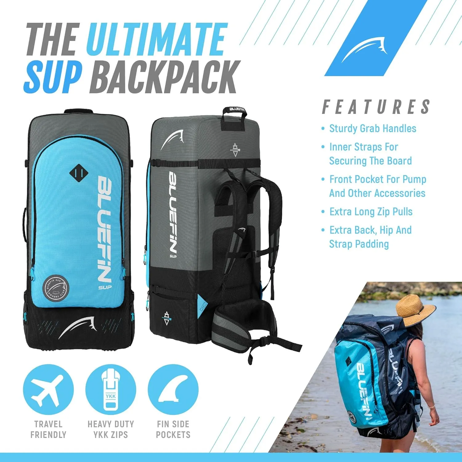 Bluefin® Cruise SUP Boards Premium Stand Up Inflatable Paddle Board Stable Design Non-Slip Design with Fibreglass Paddle & Accessories 5 Year Warranty Multiple Sizes for Adults