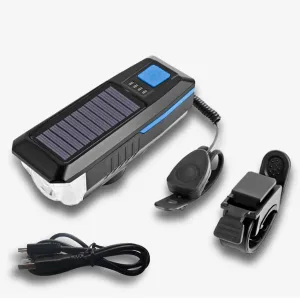 BNEI Bicycle Headlight, Solar/USB Dual Charging, Loud Speaker, Power Display, Easy to Install, Suitable for Night Riding
