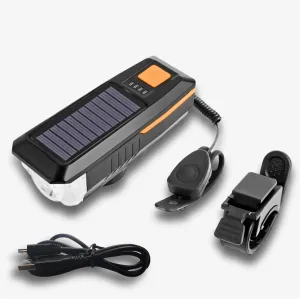 BNEI Bicycle Headlight, Solar/USB Dual Charging, Loud Speaker, Power Display, Easy to Install, Suitable for Night Riding